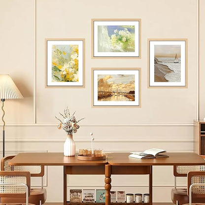FIXSMITH 11x14 Picture Frame Bulk-4 Pack, Photo Frame with HD Plexiglass, Display Pictures 8x10 with Mat or 11x14 Without Mat, Natural Picture Frames Collage Wall Decor, Gallary Wall Frame