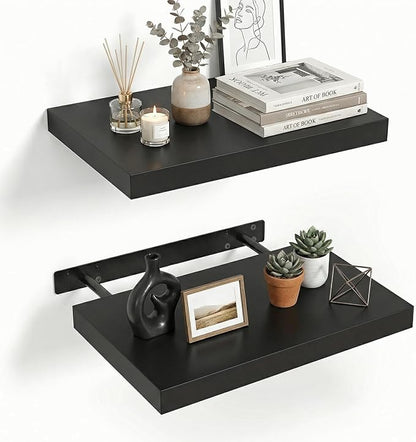INHABIT UNION 17.5in Floating Shelves for Wall, Wall Mounted Shelves for Decor Storage Set of 2, Floating Shelf for Bedroom, Bathroom, Living Room and Kitchen（Black）