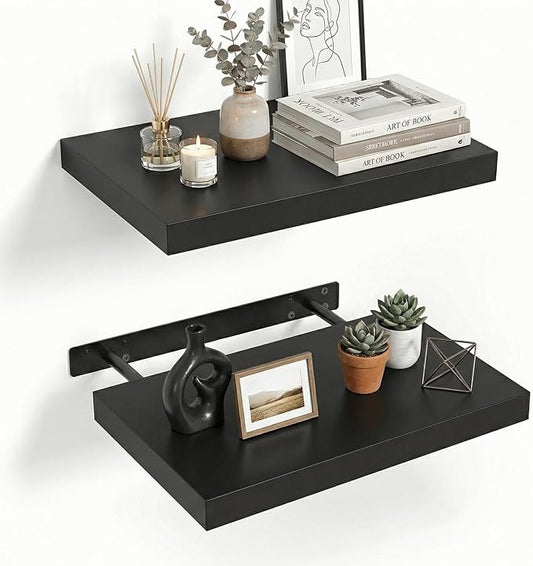 INHABIT UNION 17.5in Floating Shelves for Wall, Wall Mounted Shelves for Decor Storage Set of 2, Floating Shelf for Bedroom, Bathroom, Living Room and Kitchen（Black）