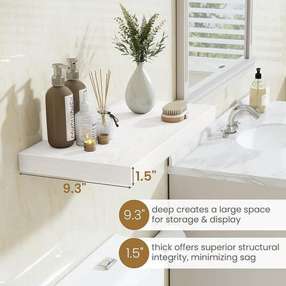 Fun Memories White Floating Shelves 24 Inch Long, 9.3 Inch Deep Floating Shelf for Lving Room, Bedoom, Kitchen, Deep Wall Shelves for Bathroom, 2 Pack Storage Display Shelf for Books, Decors