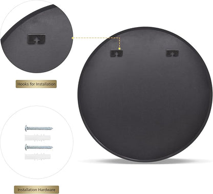 VooBang Round Mirror 28" Black Wall Mounted Circle Mirrors Vanity Mirror with Aluminum Alloy Frame Modern Decoration for Bathroom, Living Room, Vanity, Bedroom, Entryway