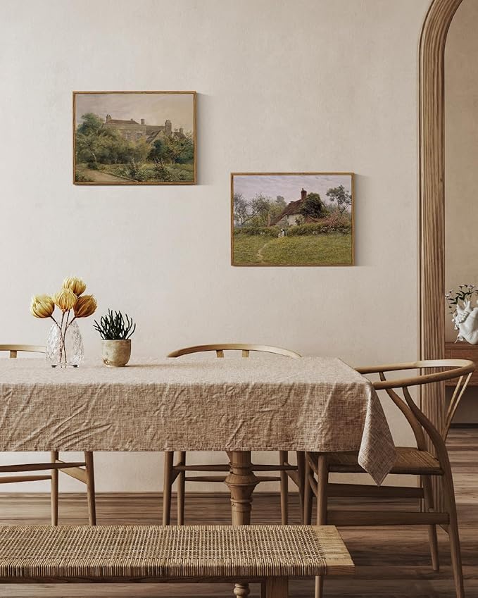InSimSea Framed Canvas Wall Art Vintage Decor, Landscape Art Prints, Old Cottages Countryside Paintings Wall Decor, Rustic Farmhouse Picture for Bedroom Living Room Bathroom, 12