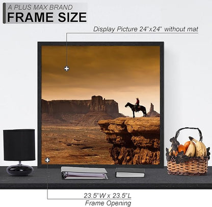 A PLUS MAX Square 24x24 Frame, Black Engineered Wood Picture Frame for 24 x 24 Picture Poster Photo, Light Weight 24 by 24 Frame with Wood-grain for Wall - 1 Pack/Black/24 x24