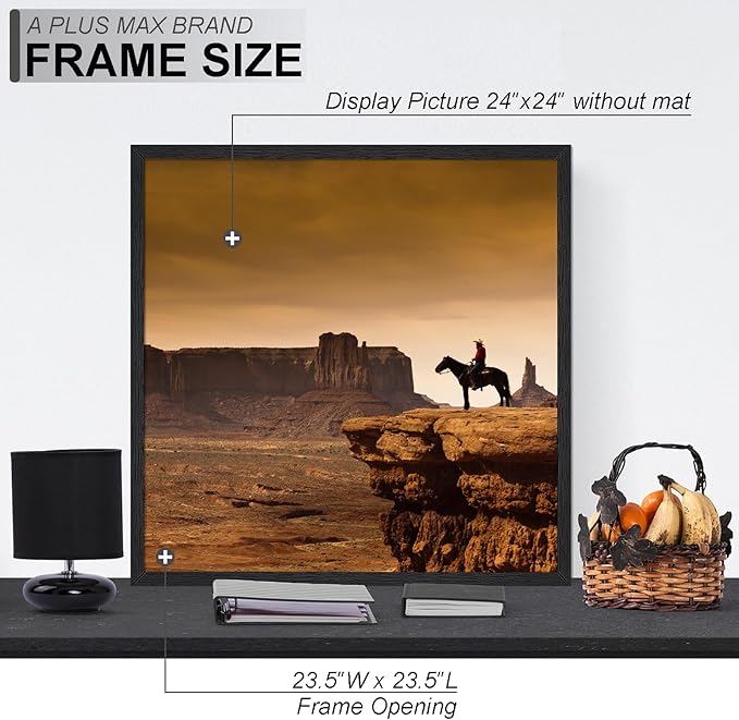 A PLUS MAX Square 24x24 Frame, Black Engineered Wood Picture Frame for 24 x 24 Picture Poster Photo, Light Weight 24 by 24 Frame with Wood-grain for Wall - 1 Pack/Black/24 x24