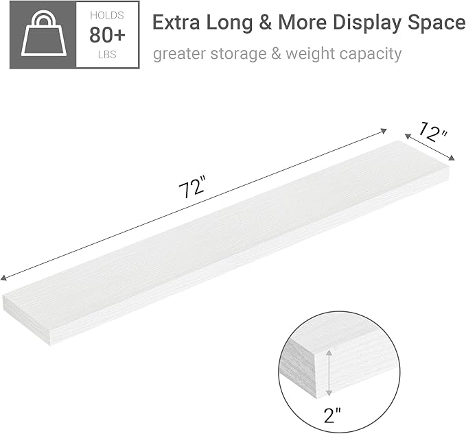 Vivelove 12 in Deep Floating Shelves for Wall, 72
