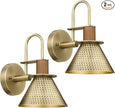 Brass Wall Sconces Set of Two, HWH Industrial Wall Light Fixtures Gold Barn Light, Single Wall Lamp for Bedroom Bedside Bathroom Kitchen, Hammered Metal Shade, Antique Brass, 5HZG74B-2 BG