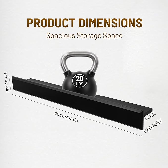 32 Inch Picture Ledge Shelf with Lip,Floating Shelves for Wall, Set of 2 Solid Pine Wood Shelves with Invisible Brackets, Wall Storage for Living Room, Bedroom, Kitchen, Bathroom(Black)