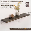 Live Edge Floating Shelf, 40 Inch Rustic Solid Elm Wood - Walnut Brown Finish with Invisible Brackets, Wall Mounted for Living Room, Kitchen, Bathroom