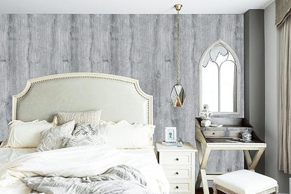 Wood Wallpaper 17.7"x196"Light Grey Wood Peel and Stick Wallpaper Gray Wood Contact Paper Removable Wallpaper Self-Adhesive Wood Grain Faux Furniture Film Roll Desk Table Wall Cabinet Shelf Draw