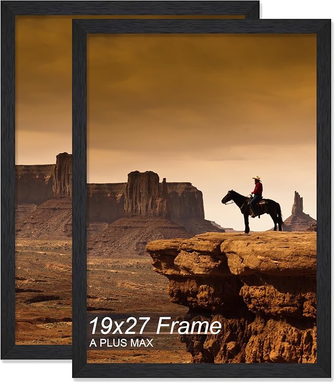 A PLUS MAX 19x27 Frame Set of 2, Black Engineered Wood Picture Frame for 19 x 27 Inch Poster Puzzle Photo, Light Weight 19 by 27 Poster Frame with Wood-grain for Wall - 2 Pack/Black/19 x27