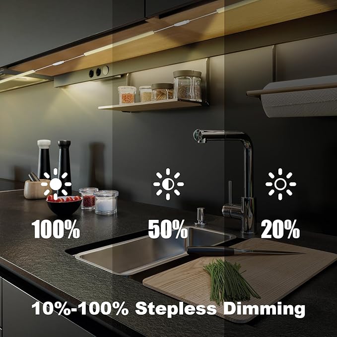 6PCS x 12 inch Under Cabinet LED Lights 4500K, Dimmable Under Counter Lights for Kitchen, Led Under Cabinet Lighting, Plug-in Under Cabinet Lights with Memory Function, Daylight White