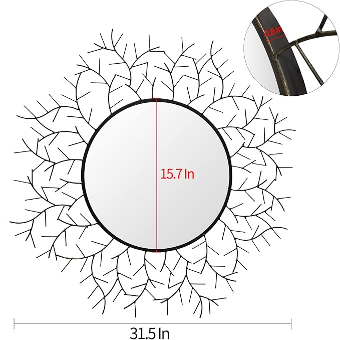 POZINO Round Wall Mirror, 30 Inch Circle Mirrors for Wall Decor, Black Metal Framed Accent Mirrors for Living Room Bedroom Entryway