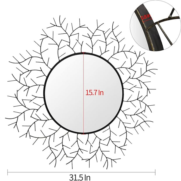 POZINO Round Wall Mirror, 30 Inch Circle Mirrors for Wall Decor, Black Metal Framed Accent Mirrors for Living Room Bedroom Entryway