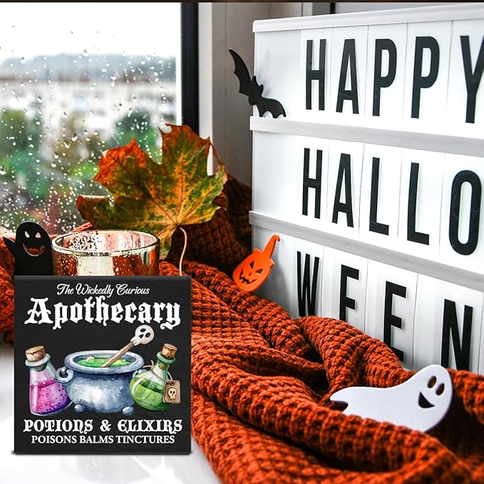 Halloween Sign Halloween Apothecary Potions Wooden Sign Gothic Witchy Decorations for Home Kitchen Shelf 5 X 5 Inches