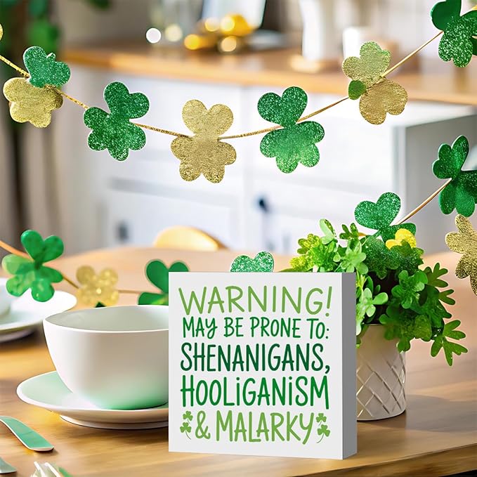 St Patricks Day Decor Funny Shenanigans Decor Rustic Wood Sign Home Tabletop Shelf Desk Decor St Patrick's Day Decorations 5 X 5 Inches