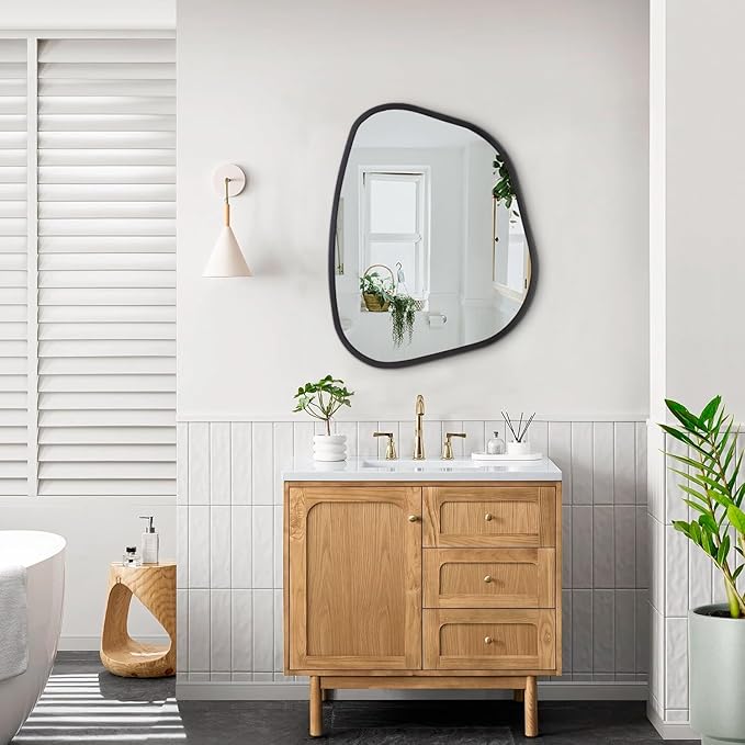 Black Asymmetrical Wall Mirror Large 20