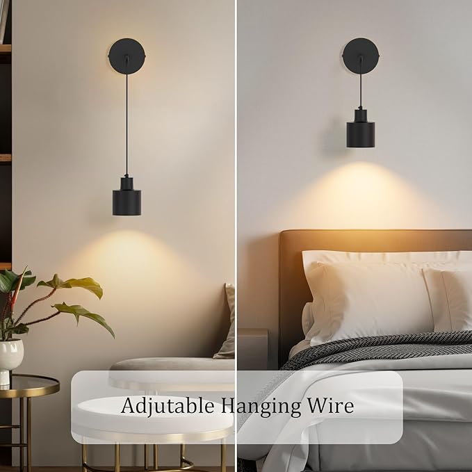 Wall Light Battery Operated Wall Sconces Set of 2,Black Indoor Wireless Wall Sconce No Hardwired 3000K-6000K Dimmable Remote Control(Bulbs Include)