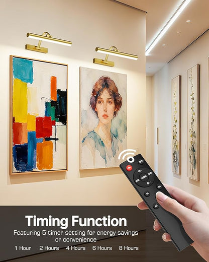 Picture Lights for Wall, 16.5" Rechargeable Art Light with Remote & Timer, 5200mAh Battery Operated Poster Lights, 3 Color Modes & 3 Brightness Levels for Pictures, Gallery, Photos (2 Pack)