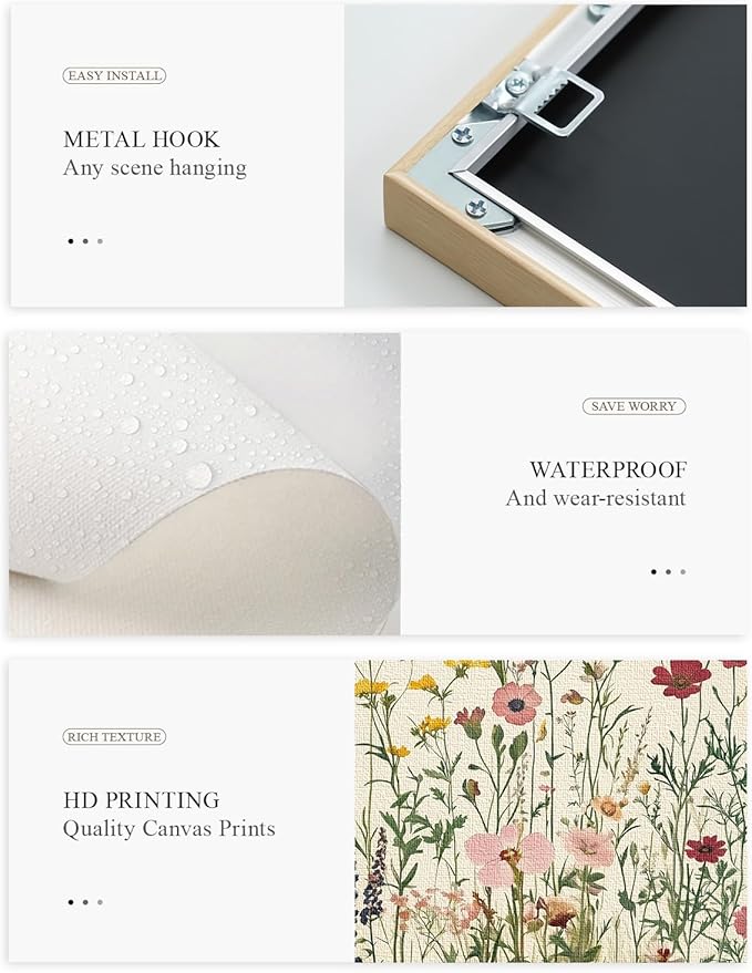 InSimSea Framed Canvas Wall Art Prints, Wall Art for Living Room Bedroom, Beige Vintage Flower Botanical Painting Bathroom Decor, Classic Retro Rustic Farmhouse Wall Shelf Decor, 12x16inch (Pack of 2)