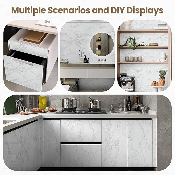 practicalWs Marble Wallpaper Granite White and Gray Wall Paper Roll 47.2" x 197" Kitchen Countertops Cabinet Furniture is Renovated Thick Vinyl Easy to Remove Without Leaving Glue