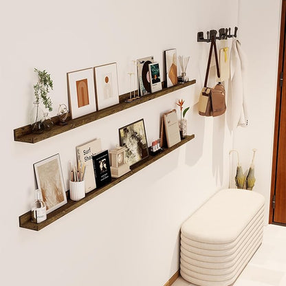 Axeman 72 Inch Floating Shelves | Picture Ledge Shelf Set of 2 | Rustic Brown Wall Shelves with Lip | Brown Picture Shelf for Wall with Ledge | Photo Ledges 72 Inch