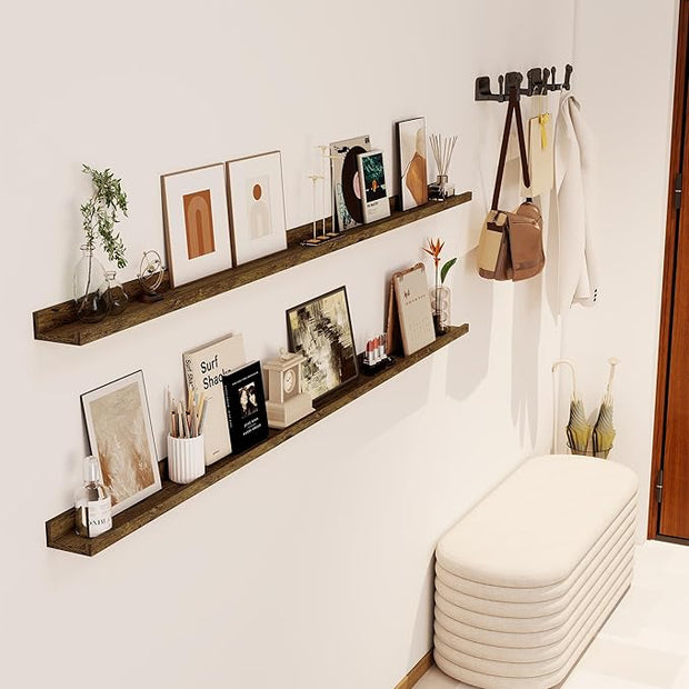 Axeman 72 Inch Floating Shelves | Picture Ledge Shelf Set of 2 | Rustic Brown Wall Shelves with Lip | Brown Picture Shelf for Wall with Ledge | Photo Ledges 72 Inch