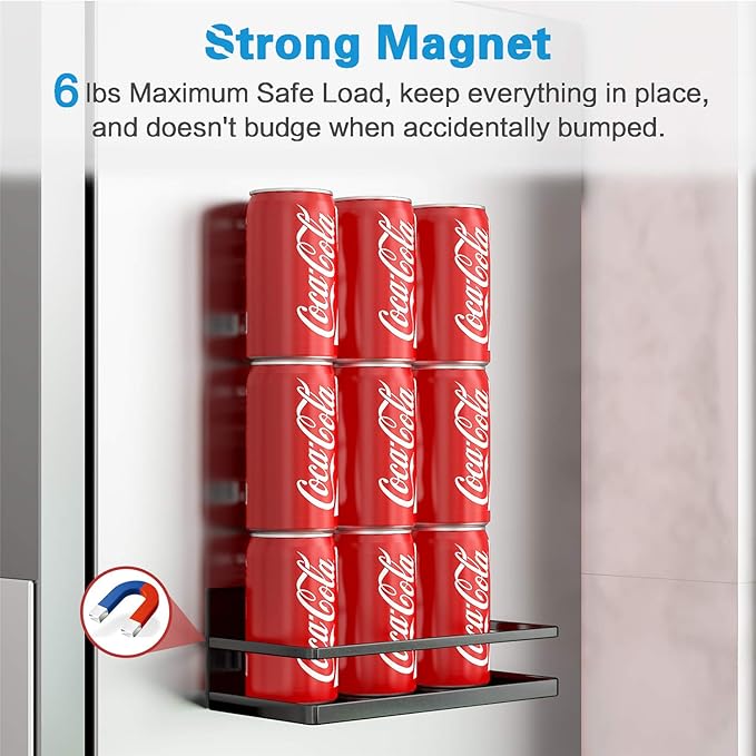 Thipoten Magnetic Spice Rack, Strong Magnetic Shelf with 2 Removable Hooks, Perfect Space Saver for Small Kitchen/Apartment, Awesome Metal Cabinet for Holding Spices, Jars, Bottle, Beverage(Black)