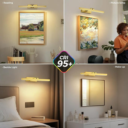 Joosenhouse Battery Operated Picture Light, Wireless Painting Art Light with Remote Control, Dimmable & Timer Function, 15.35" Brass Gallery Light Wall Sconce