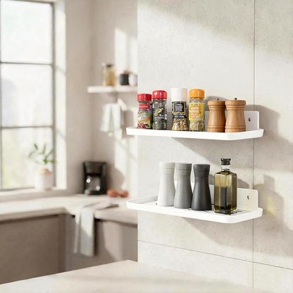 Adhesive Floating Shelves No Drill Floating Shelf for Wall Storage Damage-Free Wall Mounted Organizer for Bathroom, Kitchen, Bedroom & Office (White, 2 PCS)