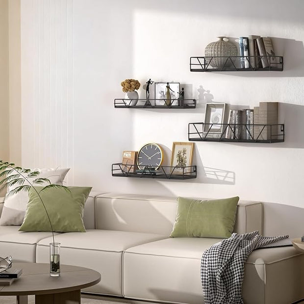Floating Shelves Set of 4, Home Wood Wall Shelf, Farmhouse Shelf for Bedroom, Wall Mounted Floating Shelf for Living Room, Bedroom, Bathroom, Kitchen, Office (Black)