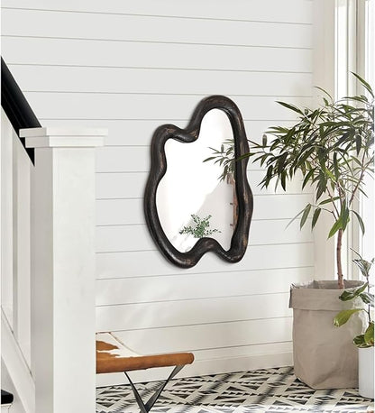 AAZZKANG Large Wall Mirror with Wood Framed 24"x16" Vintage Irregular Wall Mirror Asymmetrical Hanging Mirror for Bathroom Bedroom Living Room Entryway