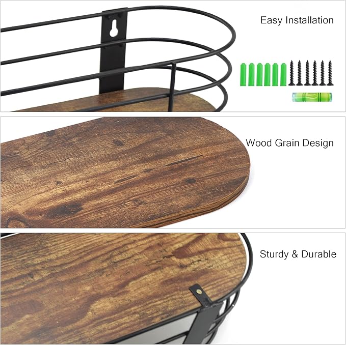 Calenzana Oval Floating Wall Shelves Set of 5, Rustic Wood Frame Hanging Shelf for Bathroom Bedroom Kitchen Living Room Study