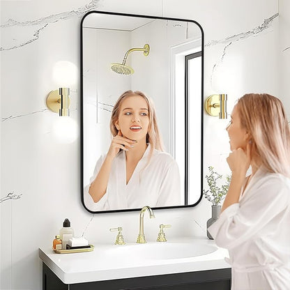 Fabuday Black Bathroom Mirror for Over Sink - 24x36 Wall Mirror with Matte Metal Frame, Big Rounded Rectangular Vanity Mirrors for Bedroom, Living Room, Entryway, Horizontally/Vertically