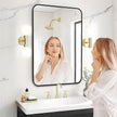 Fabuday Black Bathroom Mirror for Over Sink - 24x36 Wall Mirror with Matte Metal Frame, Big Rounded Rectangular Vanity Mirrors for Bedroom, Living Room, Entryway, Horizontally/Vertically