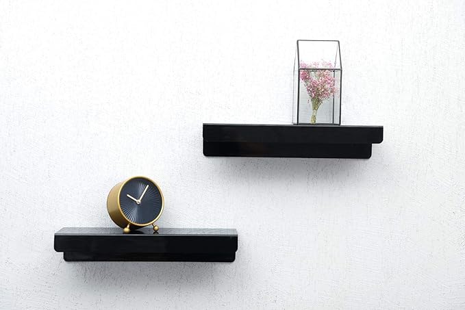 IEEK 15 Inch Black Acrylic Floating Wall Ledge Shelf,Wall Mounted Nursery Kids Bookshelf,5MM Thick Home/Office/Bathroom Storage Shelves Display Organizer Set of 3