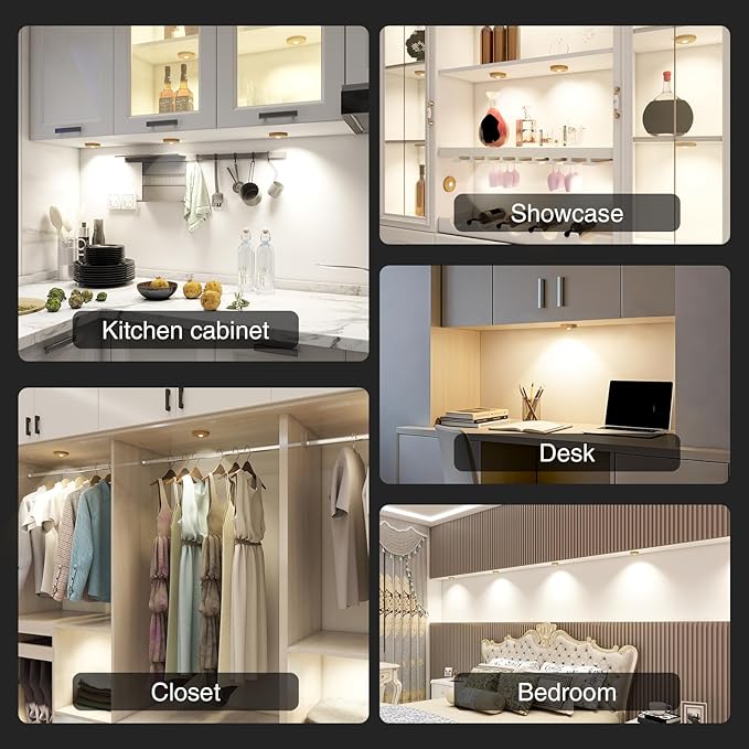 Puck Lights Cordless with Remote Control, 2200mAh Rechargeable Under Counter Lighting,3 Color Temperatures Dimmable Under Cabinet,Closet Light,Tap Light for Hallway (Wood, 5PCS)