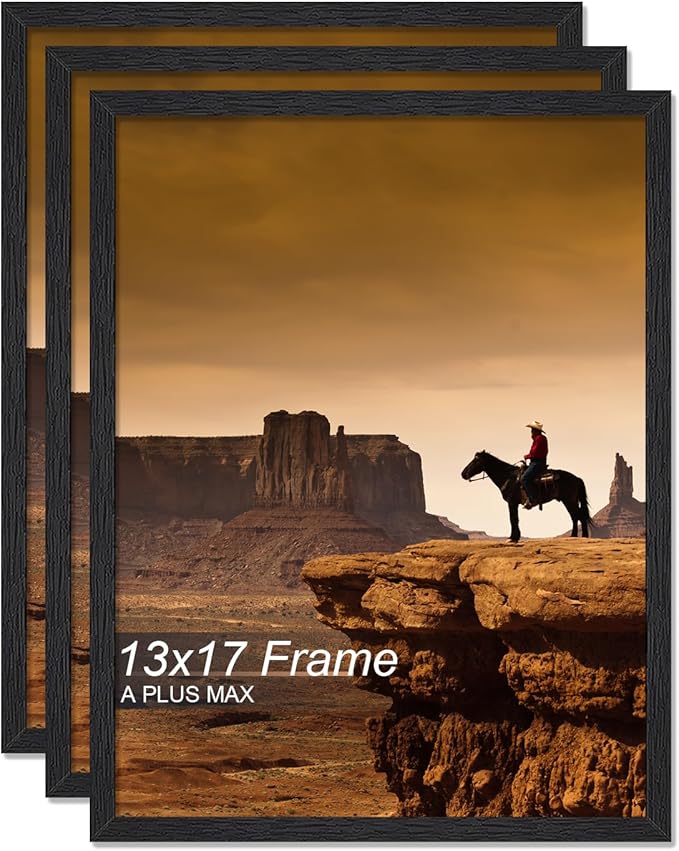 A PLUS MAX 13x17 Picture Frame Set of 3, Black Engineered Wood Frame for 13 x 17 Inch Picture Poster Photo, Light Weight 13 by 17 Frame with Wood-grain for Wall - 3 Pack/Black/13 x17