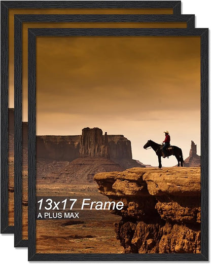 A PLUS MAX 13x17 Picture Frame Set of 3, Black Engineered Wood Frame for 13 x 17 Inch Picture Poster Photo, Light Weight 13 by 17 Frame with Wood-grain for Wall - 3 Pack/Black/13 x17