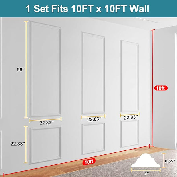 Precut Wall Molding Kit - 6 Set Paintable Wainscoting Panels Ready-to-Assemble Accent Wall Kit, Modern Molding Trim Decor for Living Room Bedroom Hallway Kitchen Island (56 x 23 in)