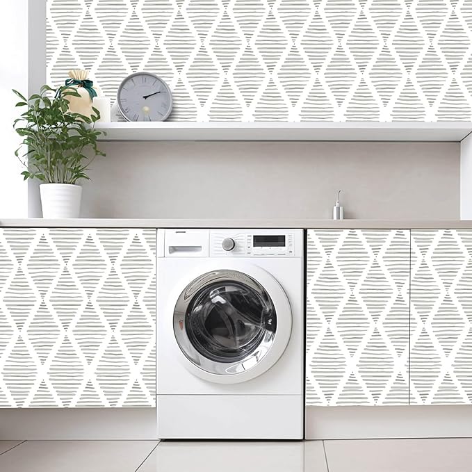 White and Silver Gray Peel and Stick Wallpaper 17.7
