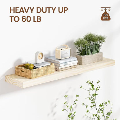 Heimlove 36 Inch Floating Shelves for Wall Solid Wood Shelves Set of 2,Wall Mounted Rustic Wood 8 Inch Deep Floating Shelf with Invisible Brackets for Bedroom Kitchen Living Room