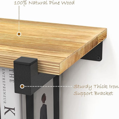 2 Set of Floating Bookshelf, Pine Wood Invisible Bookshelf, Hanging Bookshelves for Wall, Unique Space Saving Wall Bookcase (16.5L×8.7W×1.5H)