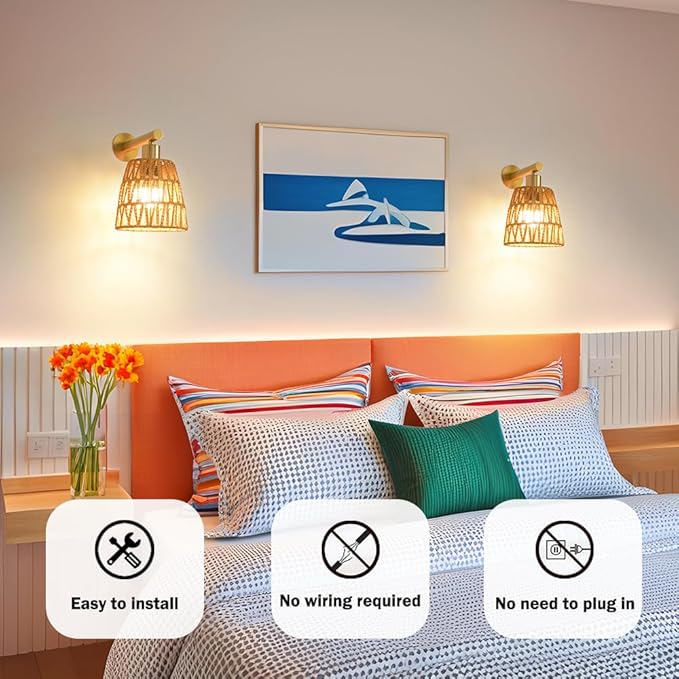 Battery Operated Wall Sconce Set of 2, Gold Battery Wall Sconces, USB Rechargeable Wall Lights with 2500mAh Dimmable Bulbs and Remote, RGB 15 Colors Wireless Wall Lamps for Bedroom Living Room Hallway