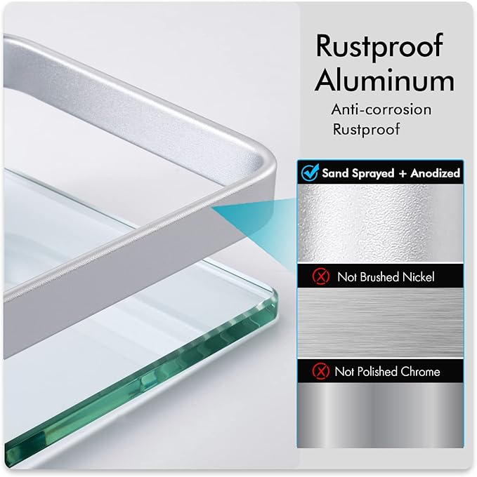 KES Bathroom Glass Shelf, Storage Shelf Wall Mounted Extra Thick Tempered Glass and Aluminum Silver Wall Mounted, A4126A
