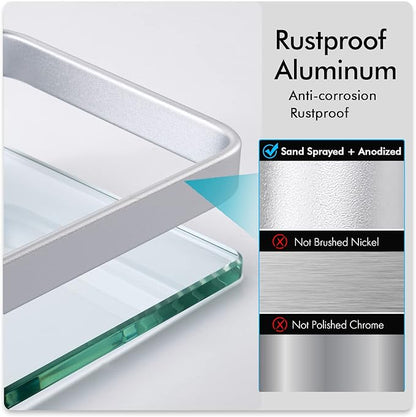 KES Bathroom Glass Shelf, Storage Shelf Wall Mounted Extra Thick Tempered Glass and Aluminum Silver Wall Mounted, A4126A