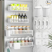 4 Pack Large Magnetic Spice Rack for Refrigerator, Spice Rack Organizer, Moveable Magnetic Shelf Fridge Organizer with 4 Hooks for Kitchen and Oven Organization, White