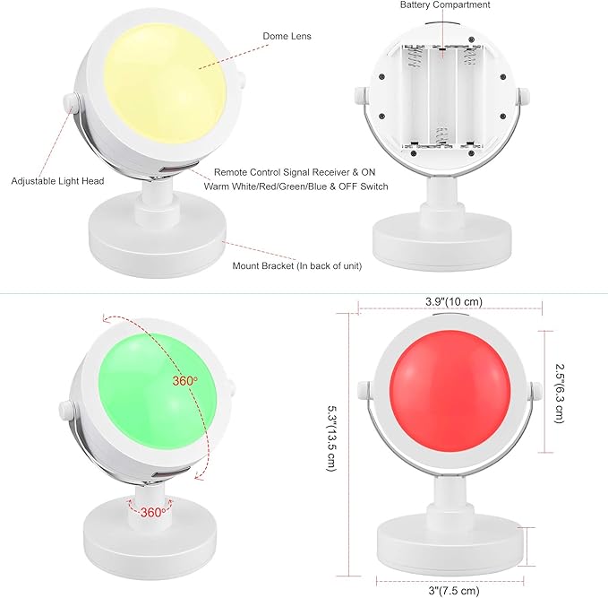 Accent Lights with Remote, Cordless LED Puck Lights - 2 Pack with 12 Color Changing Display, 360 Rotate Head - Uplight for Painting, Picture Artwork & Dartboard