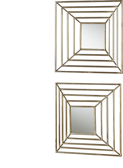 Modern Dacian Metal Openwork Mirrored Wall Art Set Gold 15" sq.x3.5 D Set of 2