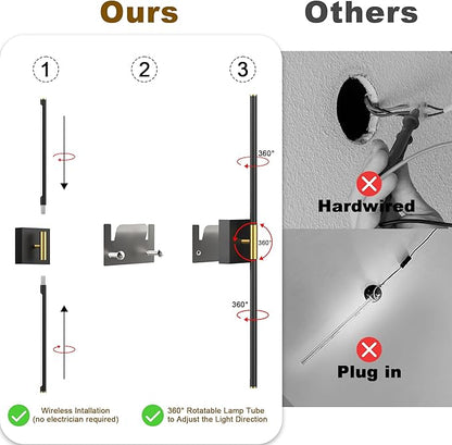 31.5 Inch Battery Operated Wall Sconce Set of Two, 8000mAh USB Rechargeable Wall Sconce with Remote Control, 360°Rotate Dimmable 3000K-6000K LED Wall Lights for Living Room, Hallway, Bedroom, (2 Pack)