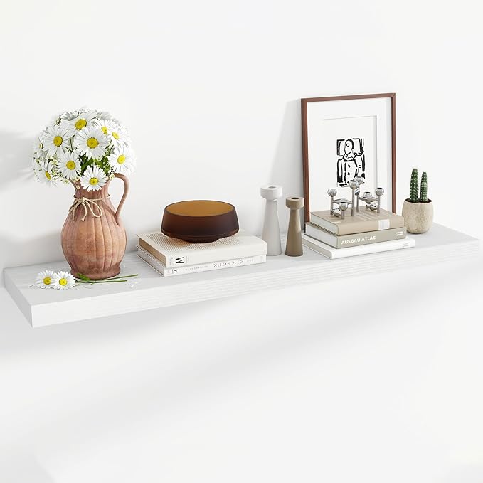 48 Inch Floating Shelves, 12 Inch Deep Floating Shelves for Wall, Floating Shelf with Invisible Brackets, Deep Wall Shelves for Bathroom, Bedroom, Living Room, 1 Pack, White